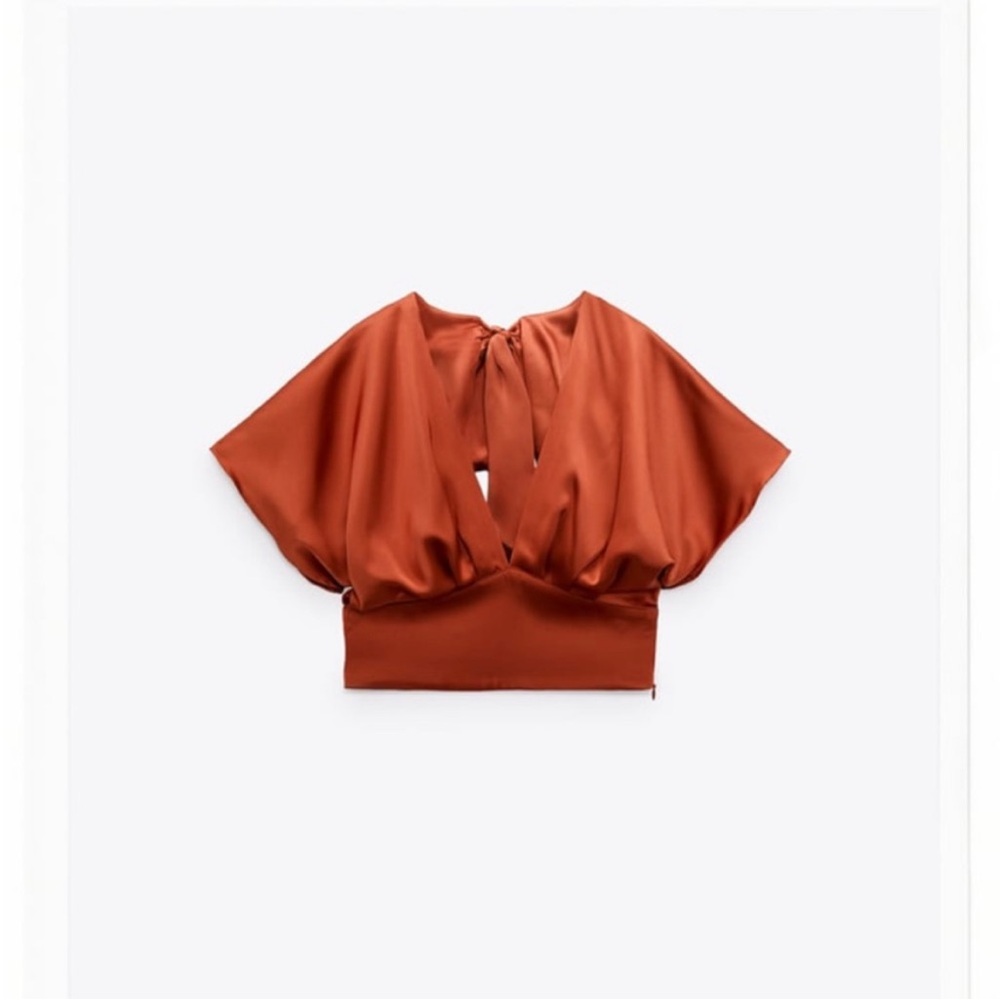 Zara terracotta satin halter top with tie at the back.